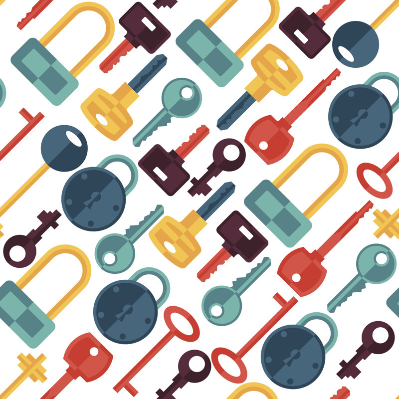 Locks And Keys Pattern - Wrapped Canvas Print, 30cm H x 30cm W x 3.8cm D