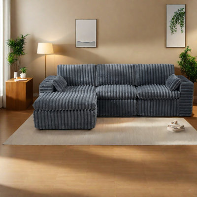 Space-saving Grey Fabric Sectionals, Modern Modular With Ottoman