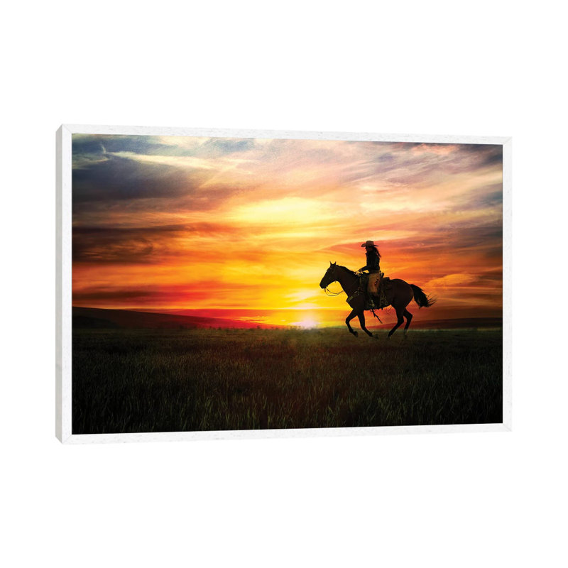Sunrise Ride by Rhonda Thompson - Print on Canvas, White Framed, 45.72cm H x 66.04cm W x 3.81cm D