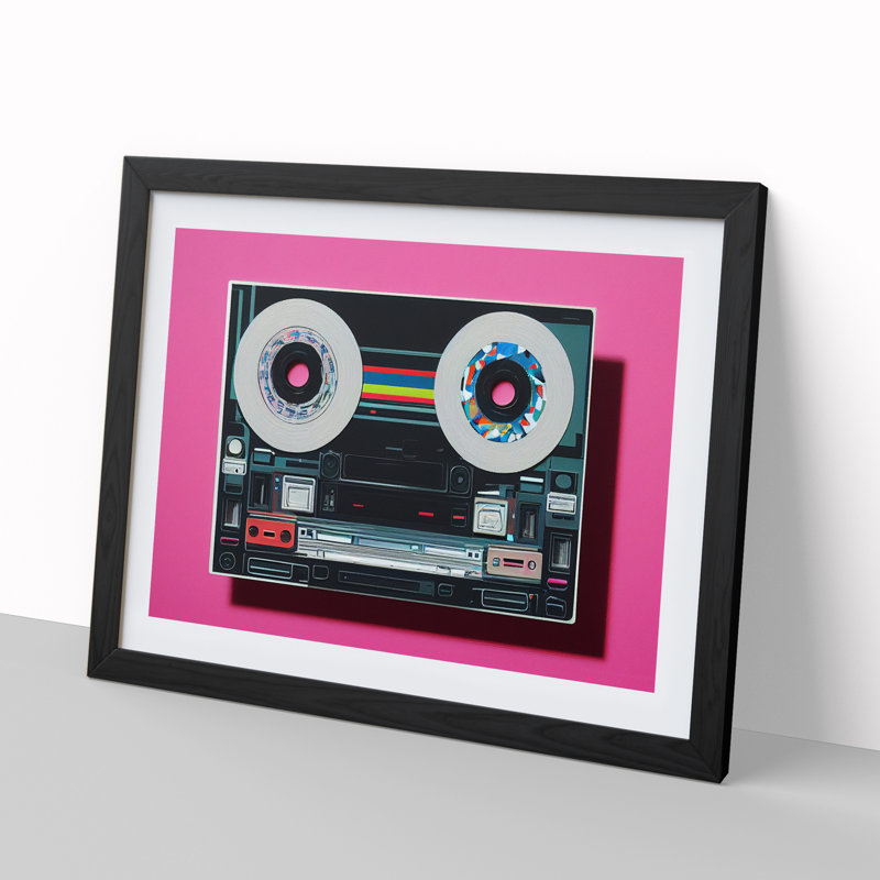 Futuristic Cassette Tape - Single Picture Frame Print, Black, 46cm H x 64cm W x 2cm D
