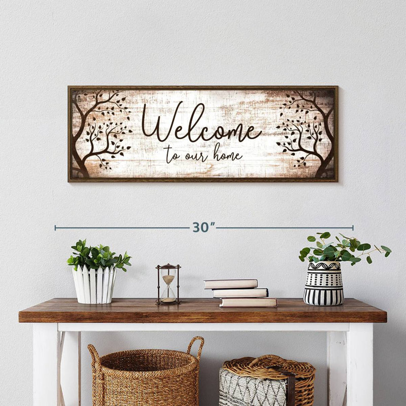 Bienvenue chez nous, typographie I, 28 po x 10 po, Cadre flottant noyer