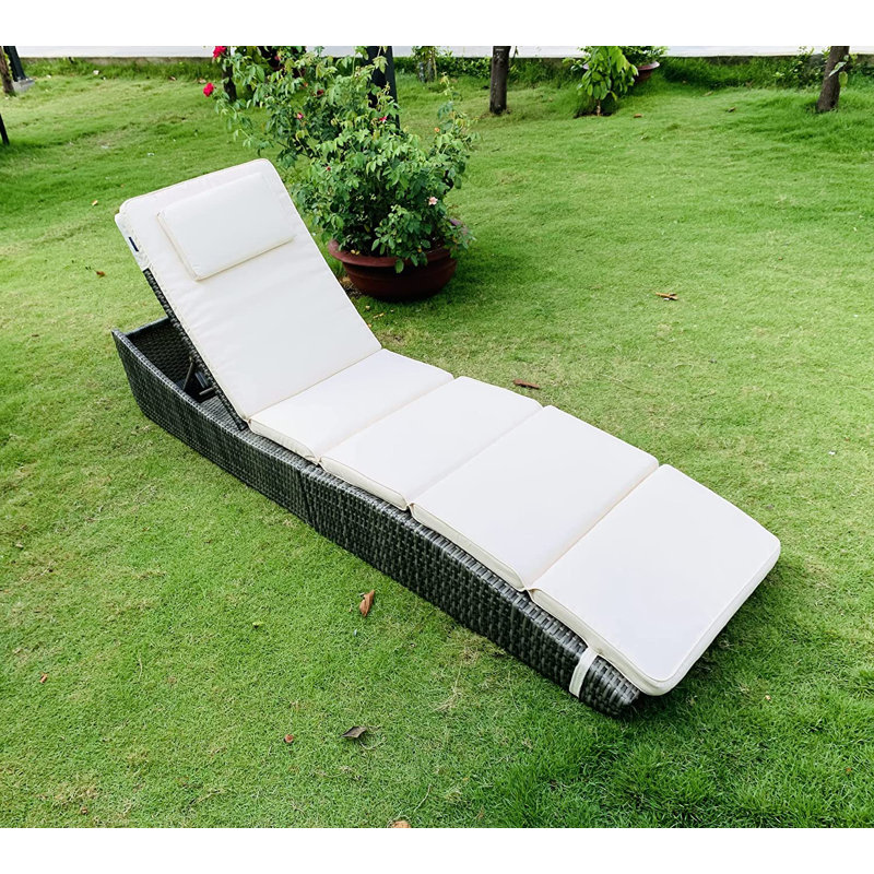 Outdoor Powder Coated Steel Single chaise with Cushions, Cream