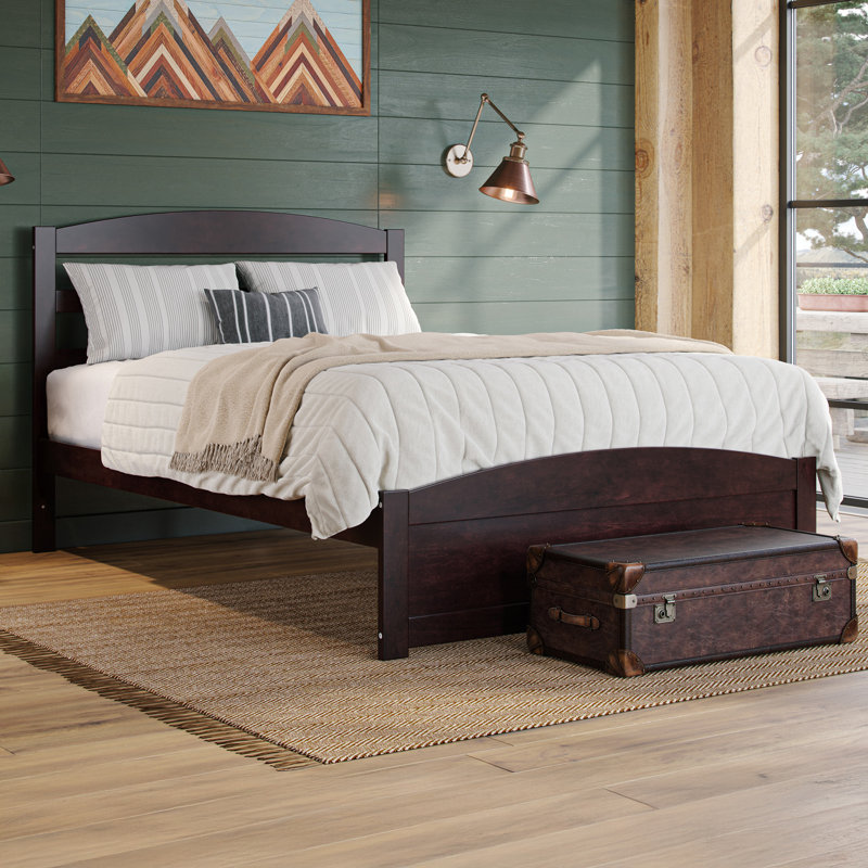 Elliana Solid Wood Platform Bed with Footboard & Built-in Charging Station, Queen, Espresso
