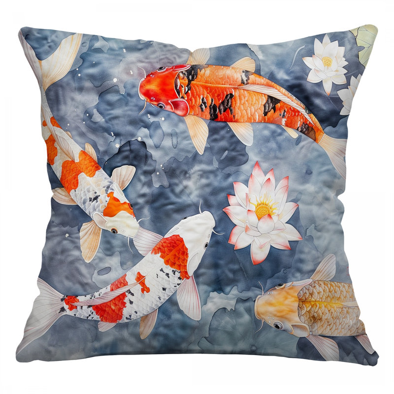 Coussin Koi Fish, coussins en sergé de coton aquatique, H 18 po x l 18 po