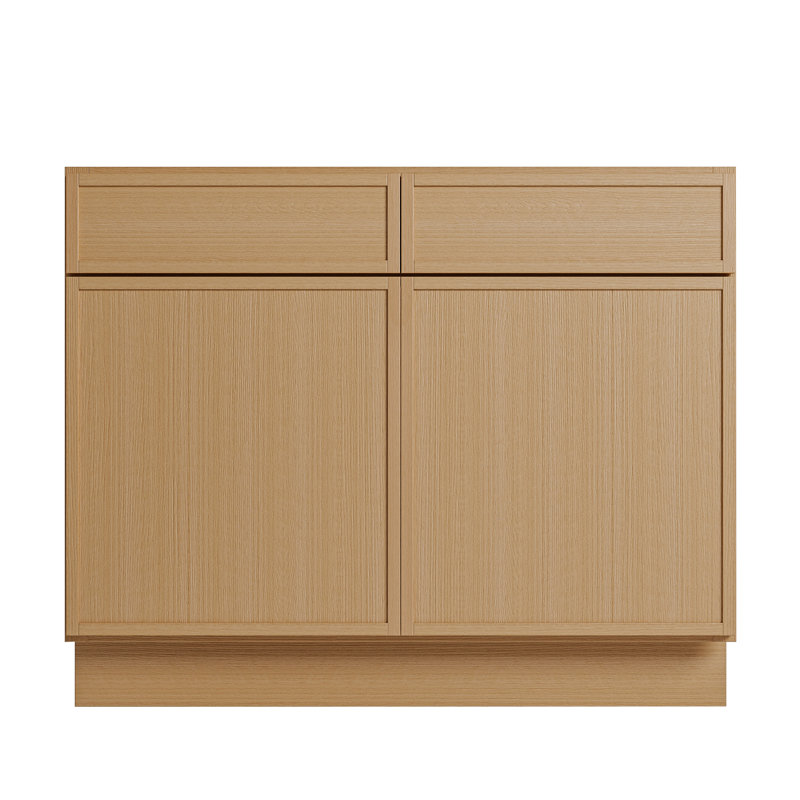 Armoire de cuisine moderne en chêne blanc avec boîte en contreplaqué, tiroirs et charnières à fermeture en douceur, agencements personnalisés