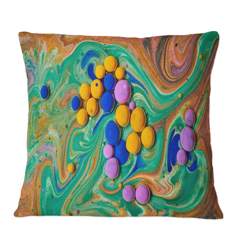 Abstrait, art abstrait, bulles colorées en acrylique - Coussin décoratif imprimé moderne, 16 po x 16 po