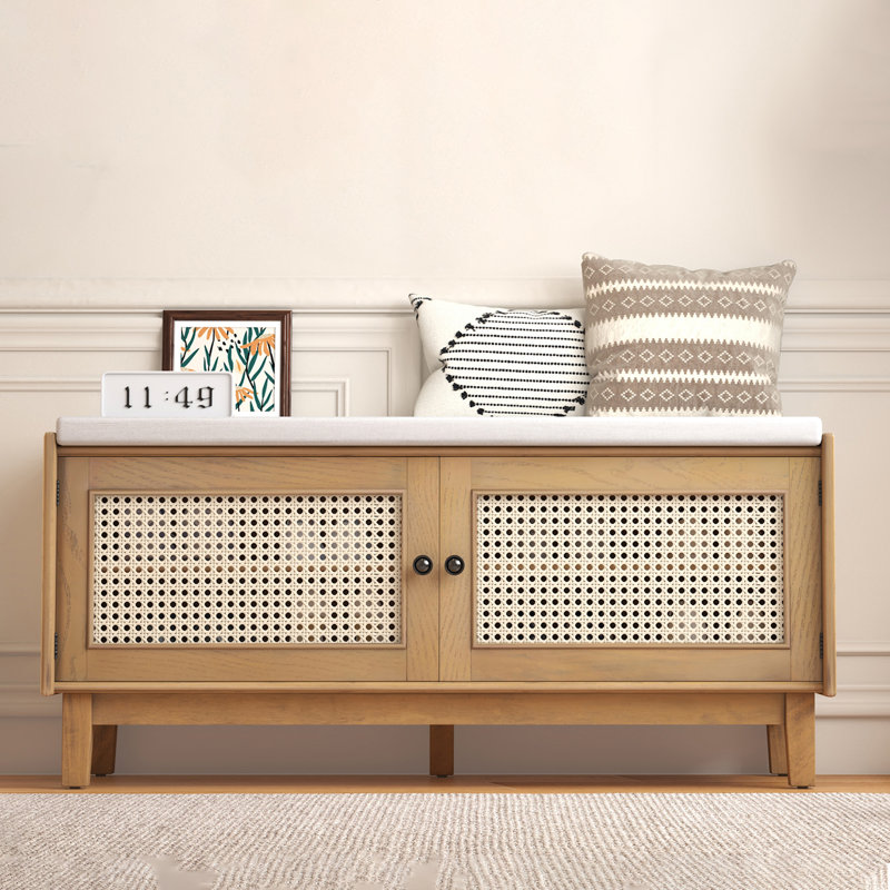 Banc de rangement de 43 po de large avec banc à coussins pour hall d'entrée, Naturel