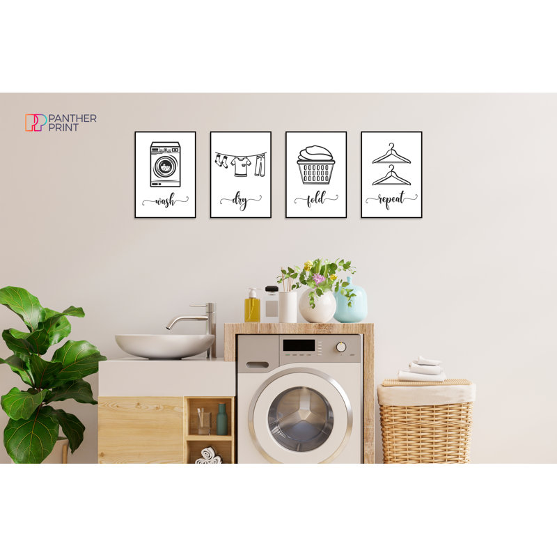 Wash, Dry, Fold, And Repeat - 3 Piece No Frame Print Set, 42cm H x 29.7cm W
