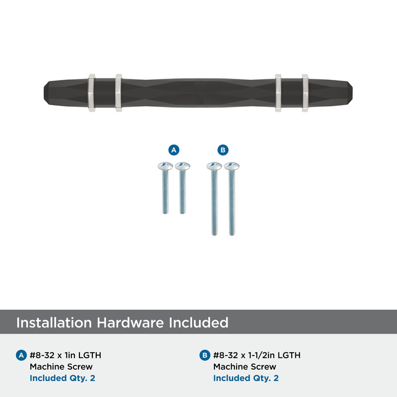 Modern Black Bronze and Polished Nickel Bar Pull with Mounting Hardware