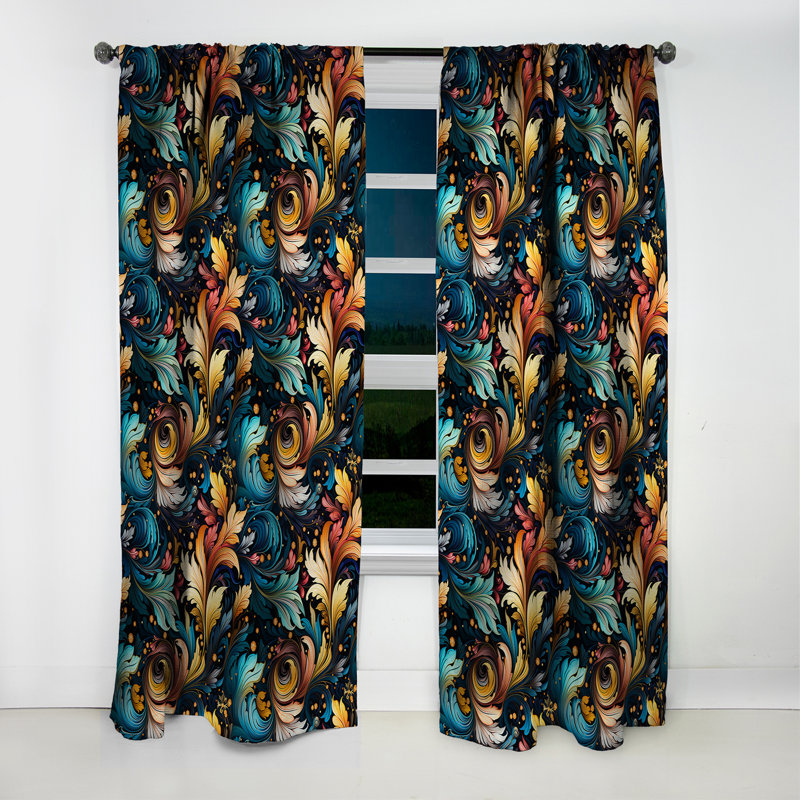 Motif cachemire céleste I - motif floral - rideau occultant - 1 panneau, L 52 po x L 63 po