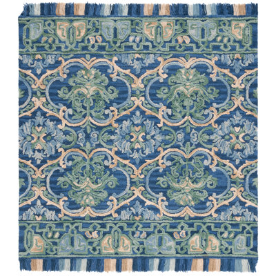 Jahiem Hand-Tufted Wool/Cotton Navy/Green Area Rug