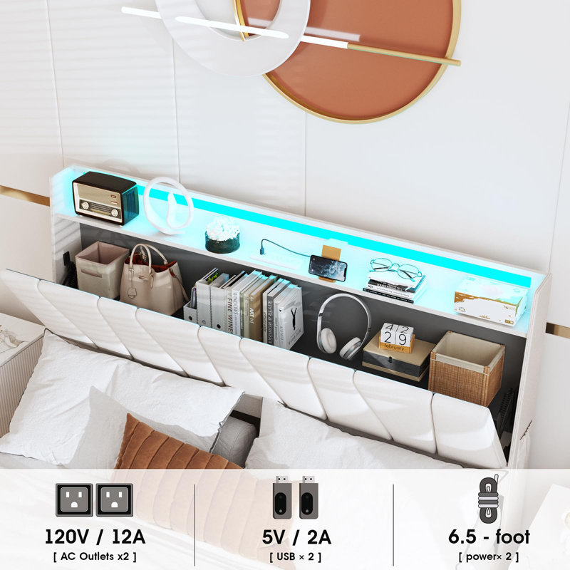 Sophialynn Upholstered Platform Bed, Queen, Beige
