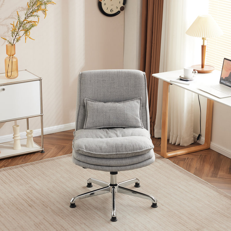 Upholstered Armless Task Office Chair without Wheels, Light Gray 