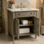 Meuble-lavabo de salle de bain rétro 30 po avec lavabo, armoire de salle de bain rustique avec portes à fermeture en douceur et tablette réglable, conception à profil courbé, pieds en bois d'hévéa, gris