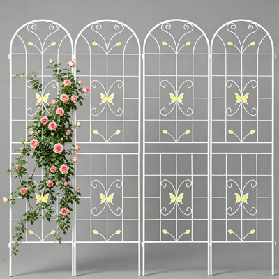Ensemble de 4 treillis de jardin en métal 85 po x 19 po - Treillis d'extérieur robuste antirouille pour plantes grimpantes, support de fleurs thermolaqué noir avec décoration papillon pour vigne, rose, concombre, haricot