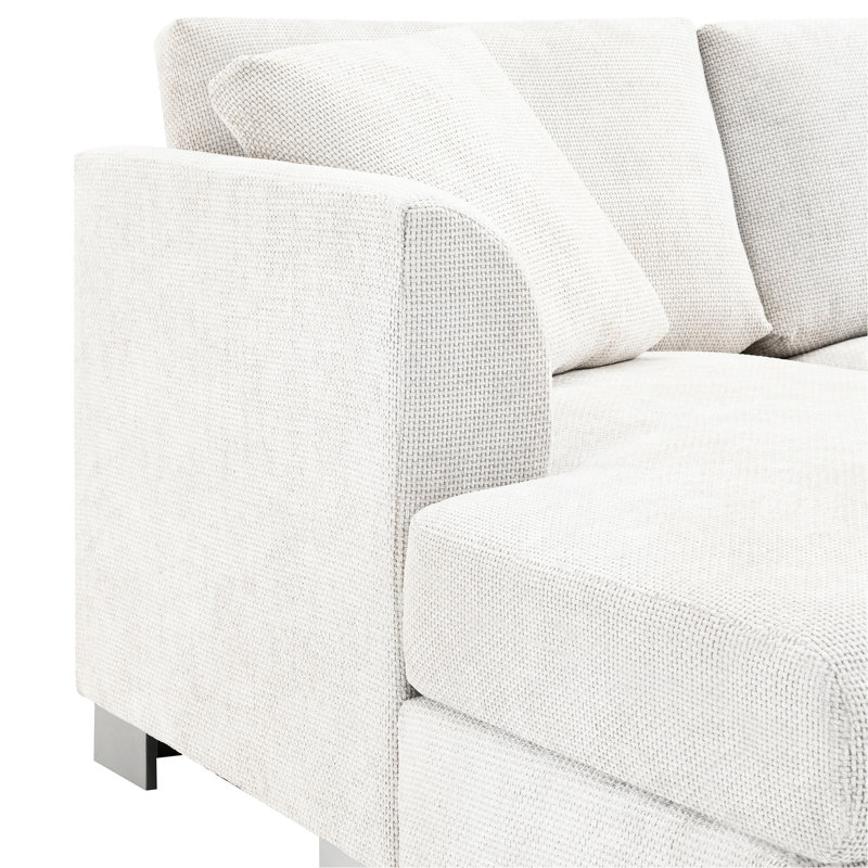 Canapé d'angle moderne et luxueux, 244 x 142 cm, en forme de L, revêtement en chenille, méridienne surdimensionnée, 4 coussins (dont 2 inclus), idéal pour la maison, le bureau ou un appartement. Coussin de dossier confortable, pieds argentés. Canapé d'angle Cloud.