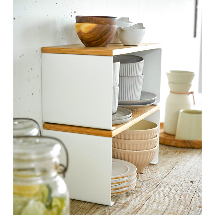 Yamazaki Home + Wood-Top Stackable Kitchen Rack-Modern Counter Shelf  Organizer