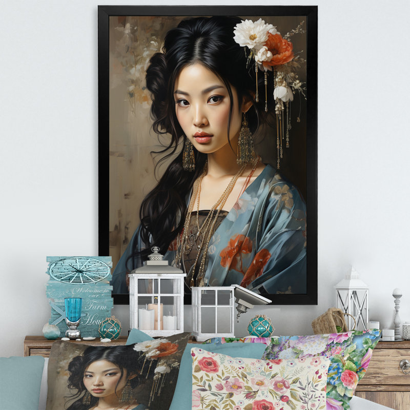 «Caihla Asian Art Geishas Grace I», reproduction sur toile, Cadre photo noir, H 32 po x l 24 po x P 1 po
