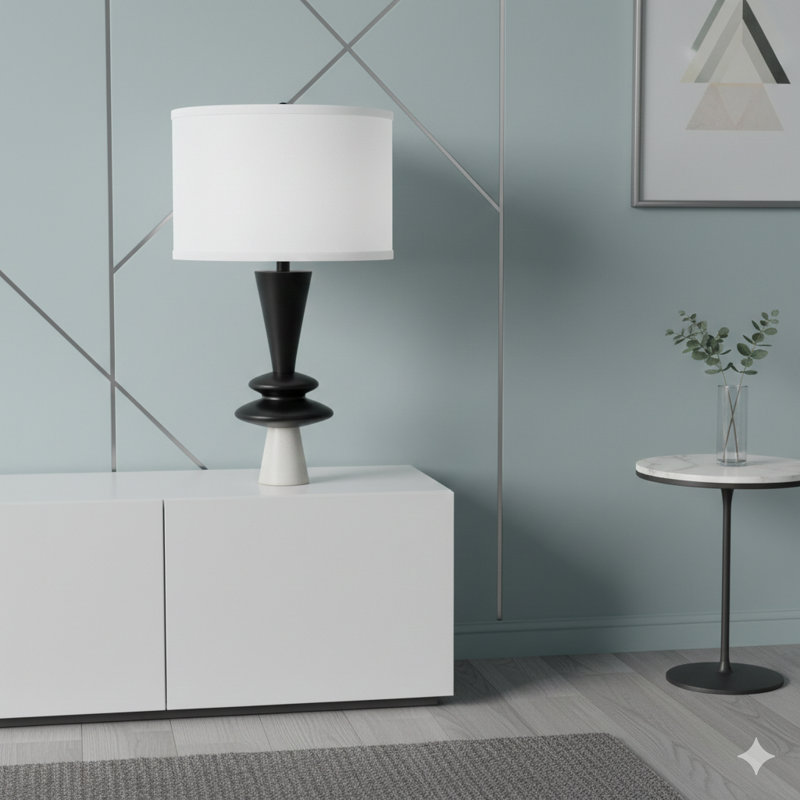 Lampe de table en aluminium noir D15x26,7, Noir / blanc
