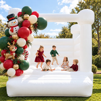 10' x 10' PVC White Bounce House with Air Blower, Flap Top Inflatable Bouncer for Kids Birthday Parties, Weddings & Backyard Events