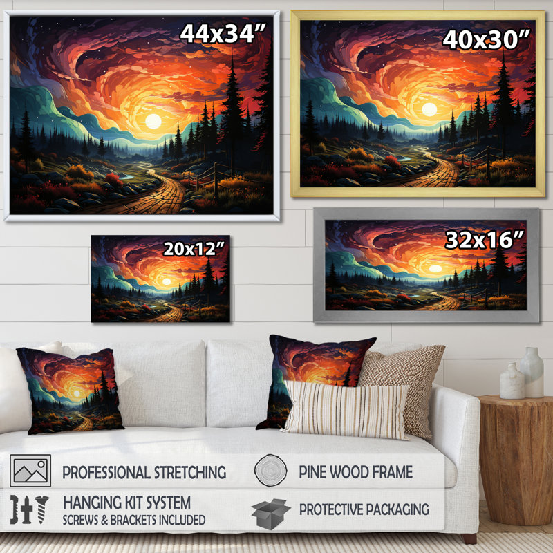 Purple Pink Northernlights Road To Infinity II - Landscapes Canvas Prints, H 34 po x l 44 po x P 1,5 po, Toile tendue