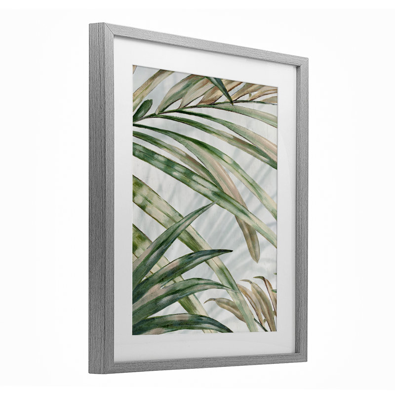 «Tropical Frond Impressions», reproduction sous verre encadrée, design par Alex Black, H 16 po x l 13 po, Cadre de ferme gris