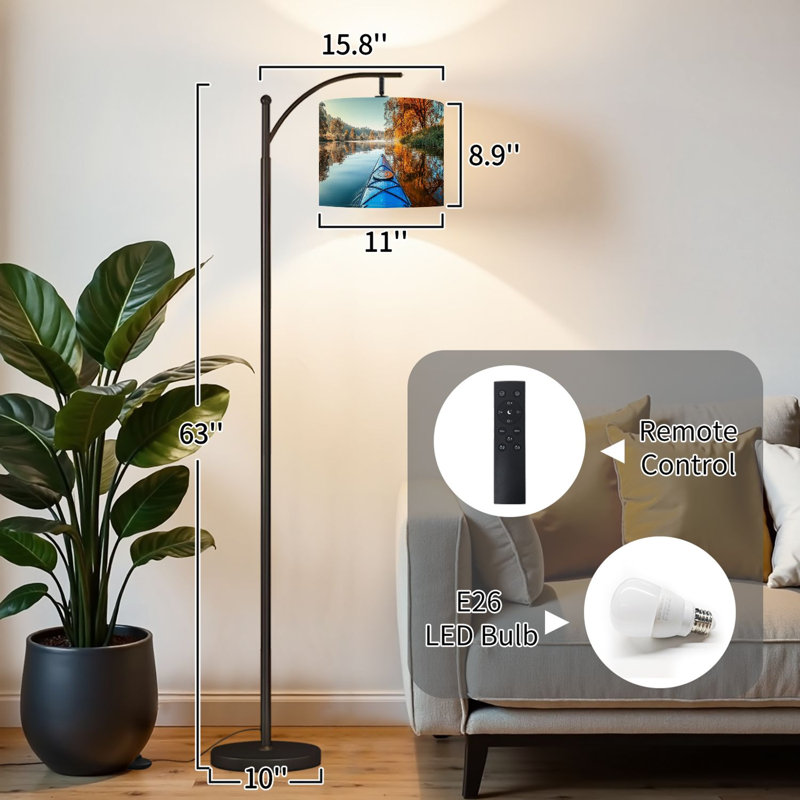 Arc Floor Lamp with Adjustable Lampshade View from banks autumnal yellow leaves trees fall season Seversky Standing Lamp 3 Color Temperatures Dimmable Tall Pole Lamp with Foot Switch for Bedroom