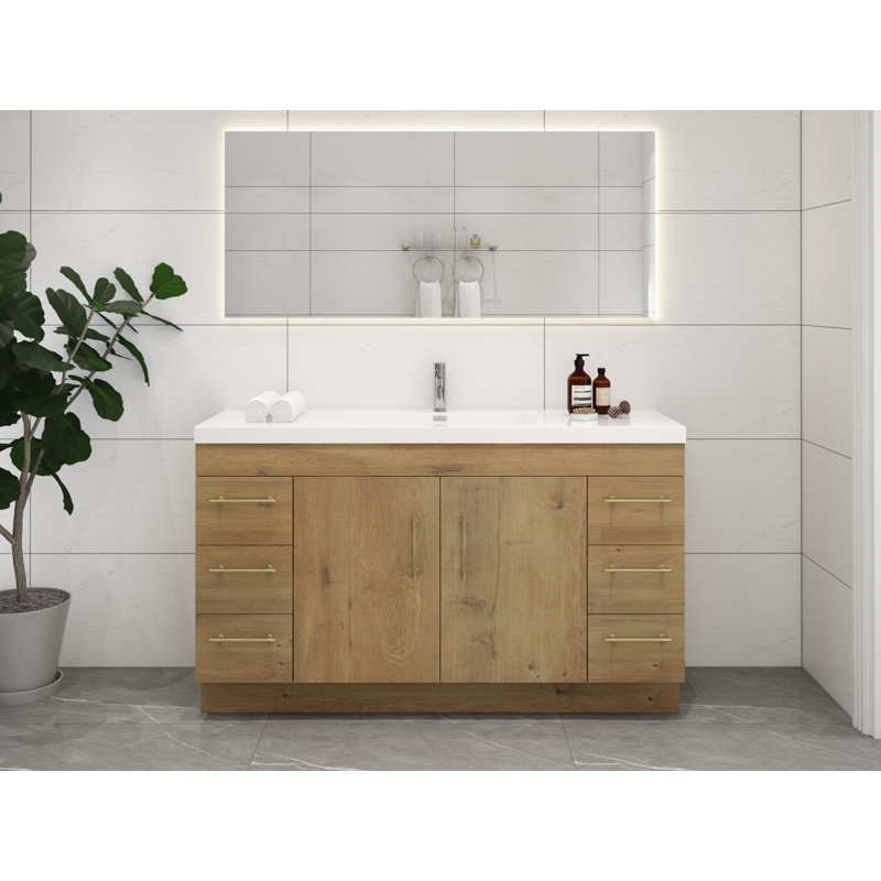 Ensemble de meuble-lavabo simple 59 po Carliss, Chêne, Or