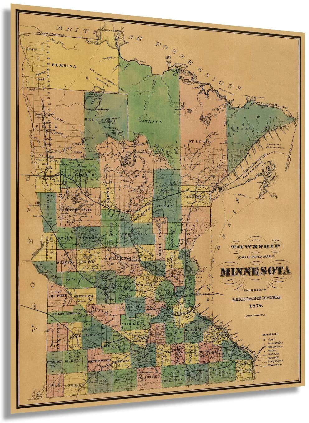 St Paul - Minnesota - Map - B&W - Vintage Print Poster