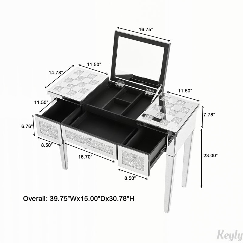 Bureau de coiffeuse en miroir avec miroir rabattable