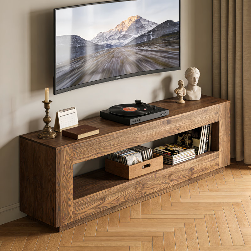 70.86" Solid Wood TV Stand Console Table With Open Storage Shelves For Living Room