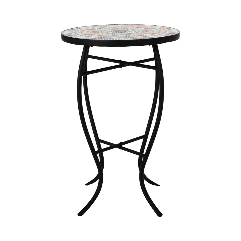 Modern Accent Table With Tile Mosaic Detail And Heavy-duty Metal Frame, 14" Width X Depth 21.25" Height, Yellow Red Ceramic, Assembly Required Radiant Side Element Iron Foundation, 21.25", + Ceramic