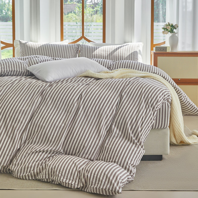 Ensemble de housse de couette à rayures XINMIANFANG, Mauve / brun / blanc, Housse de couette grand et 2 taies d'oreiller stan
