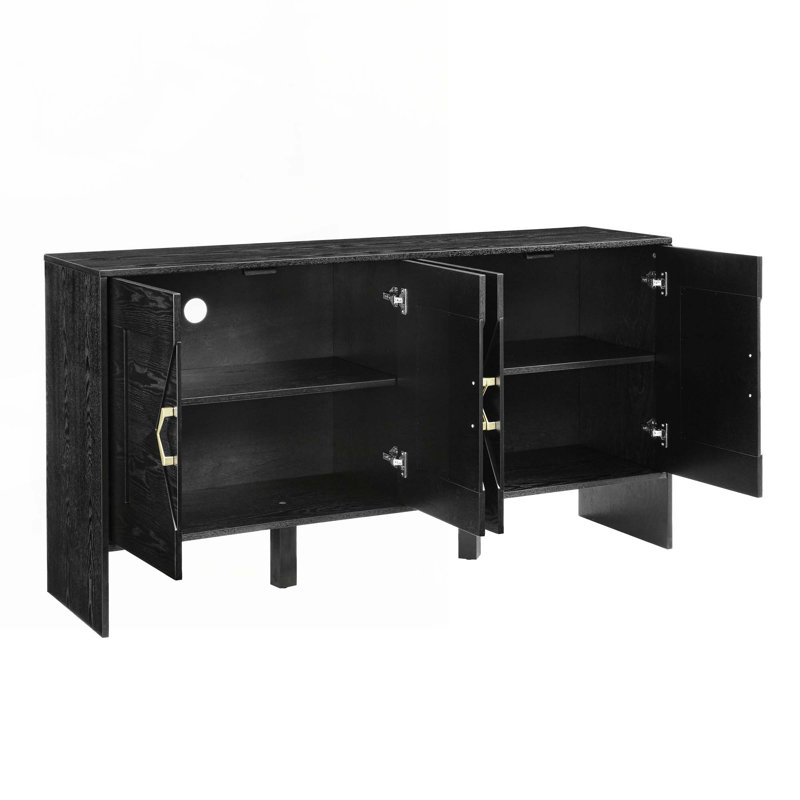 Console en bois avec motif géométrique, tablettes réglables, Noir