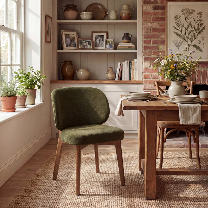 20.1" Extra Wide Upholstered Dining Chair, Side Chair with High Wingback, Armless Vanity Chair With Solid Wood Legs For Dining Living Room Vanity Office, Green, Set of 6