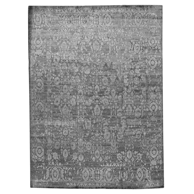 Tapis gris foncé noué à la main de haute qualité