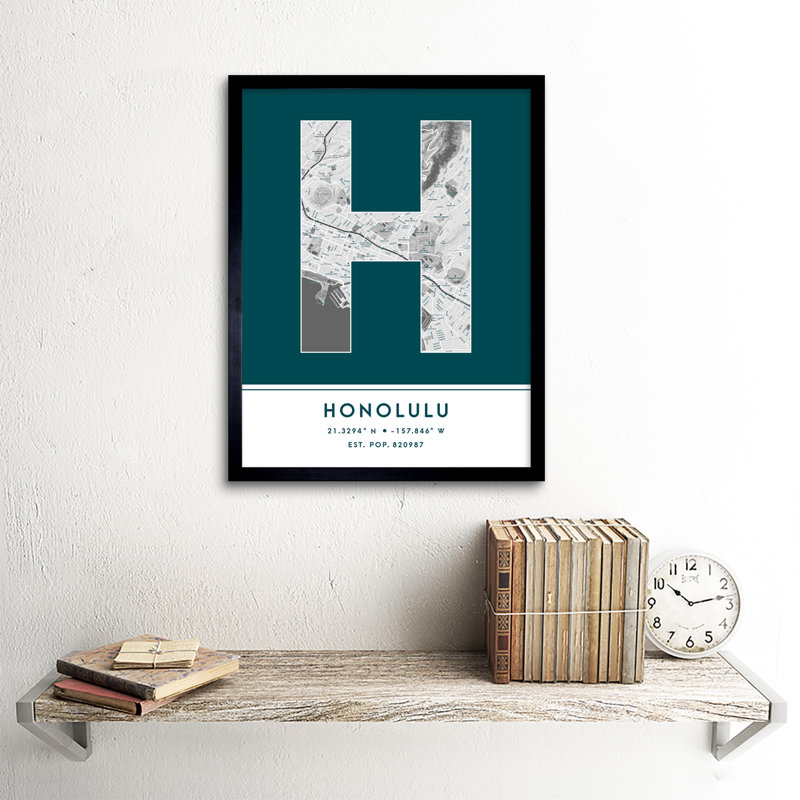 Honolulu City Map Honolulu Hawaii United States City Map Teal - Single Picture Frame Typography