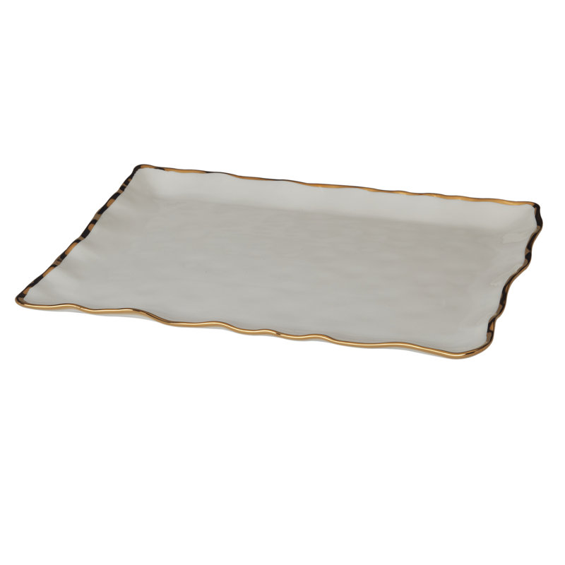 Plateau rectangulaire doré Regency 16 po