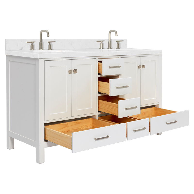 Ensemble de meuble-lavabo double 60 po , Blanc / nickel brossé