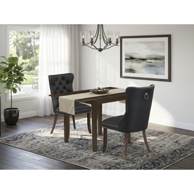 3 Piece Dinette Set Consists of a Rectangle Dining Table with Dropleaf and 2 Upholstered Chairs, Mahogany