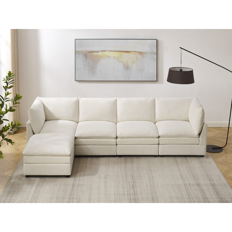  Canapé modulaire rembourré 5 pièces avec repose-pieds Cann, Mélange de polyester blanc