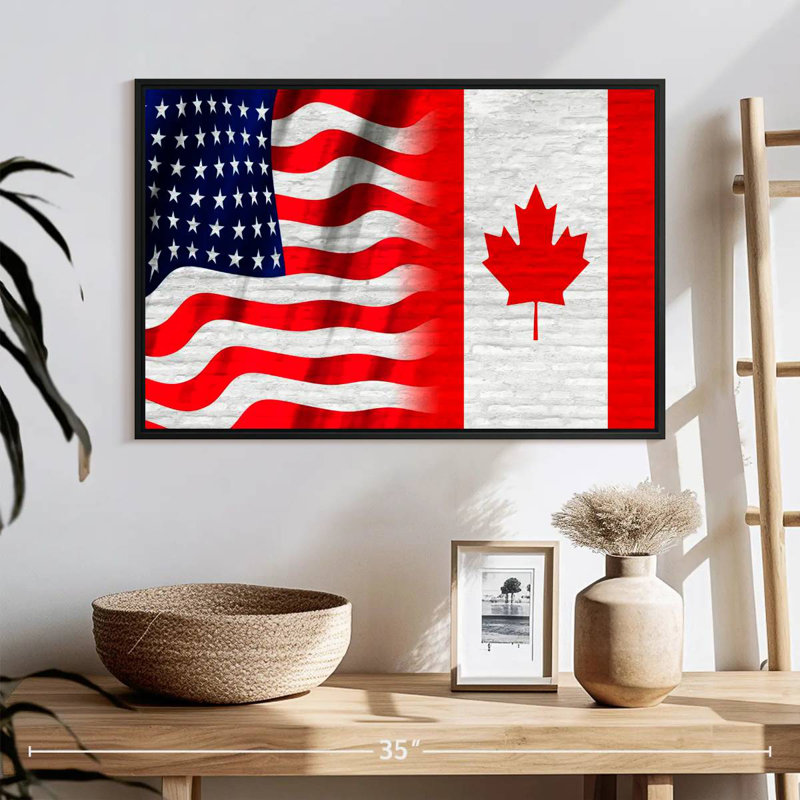 Borges, drapeau américain et canadien, H 17 po x l 25 po