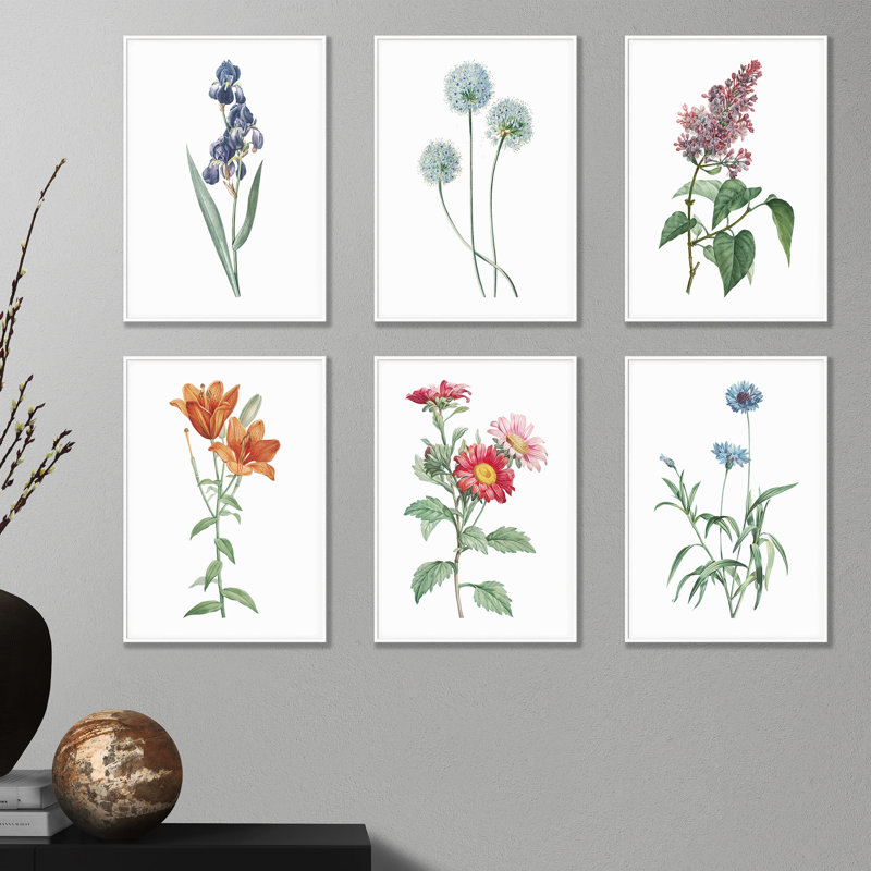 Fleur rétro - ensemble de 6 reproductions sans cadre, H 10 po x l 8 po