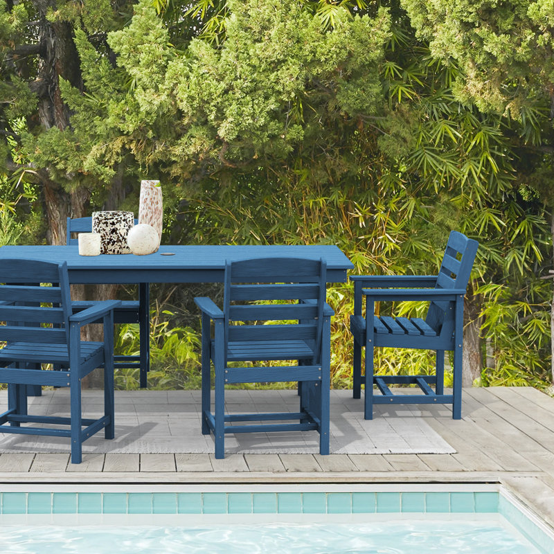 Reata 66.9" L 6-Person Rectangular Weather-Resistant Outdoor Dining Set , Navy Blue