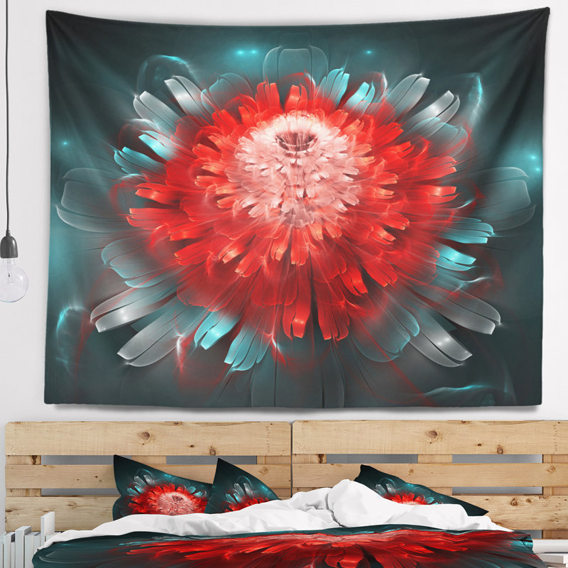 Tapisserie florale rouge et bleue, H 50 po x l 60 po