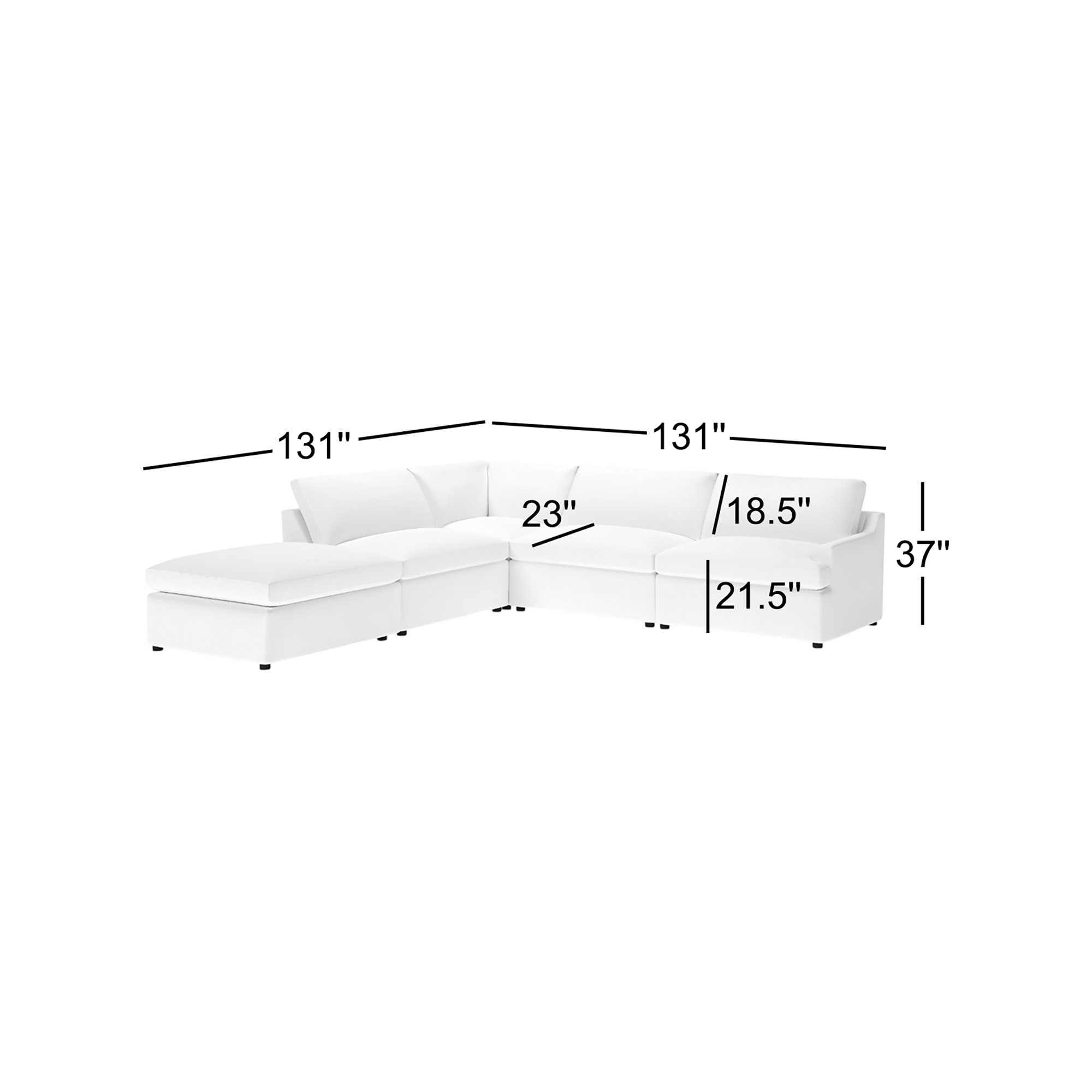 Essex 5-Piece Upholstered Modular Sectional, Left Hand Facing, John Flour Performance Linen Blend