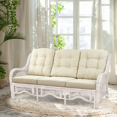 Malibu Lounge Three-Seater Sofa Natural Rattan Wicker Handmade Design With Cushions