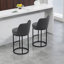 Ensemble de 2 tabourets de bar à hauteur de comptoir, tabourets de bar moderne avec dossier, tabourets de bar rembourrés en tissu de lin pour îlot de cuisine-760769174