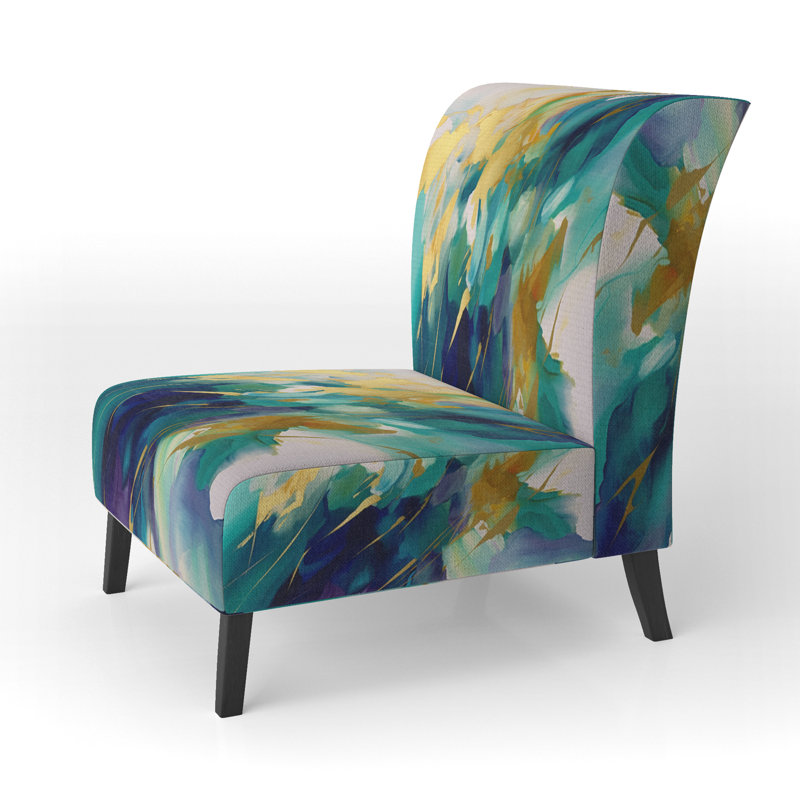 Fauteuil de chambre moderne et doré à motif géométrique or et turquoise - II
