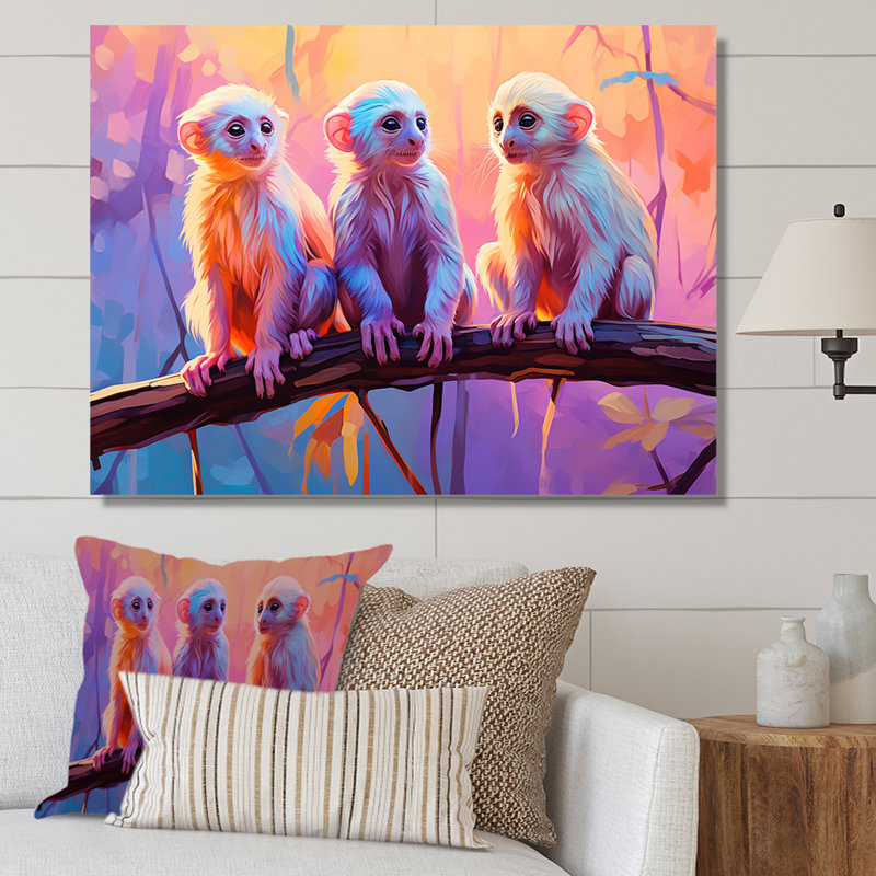 «Joyous Jungle Monkeys», art mural singe, H 34 po x l 44 po x P 1,5 po, Toile tendue